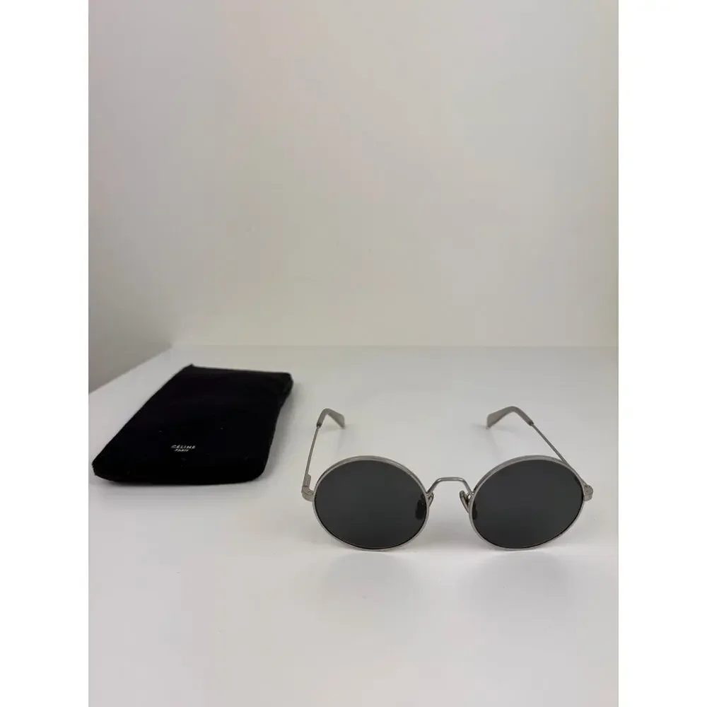 CELINE Unisex Silver Metal Full Frame Dark Gray Lens Polarized Round Sunglasses - Picture 2 of 13
